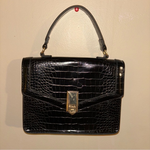 ALDO Black Croc-Embossed Structured Handbag Crossbody Minimalist Bag - Picture 2 of 9